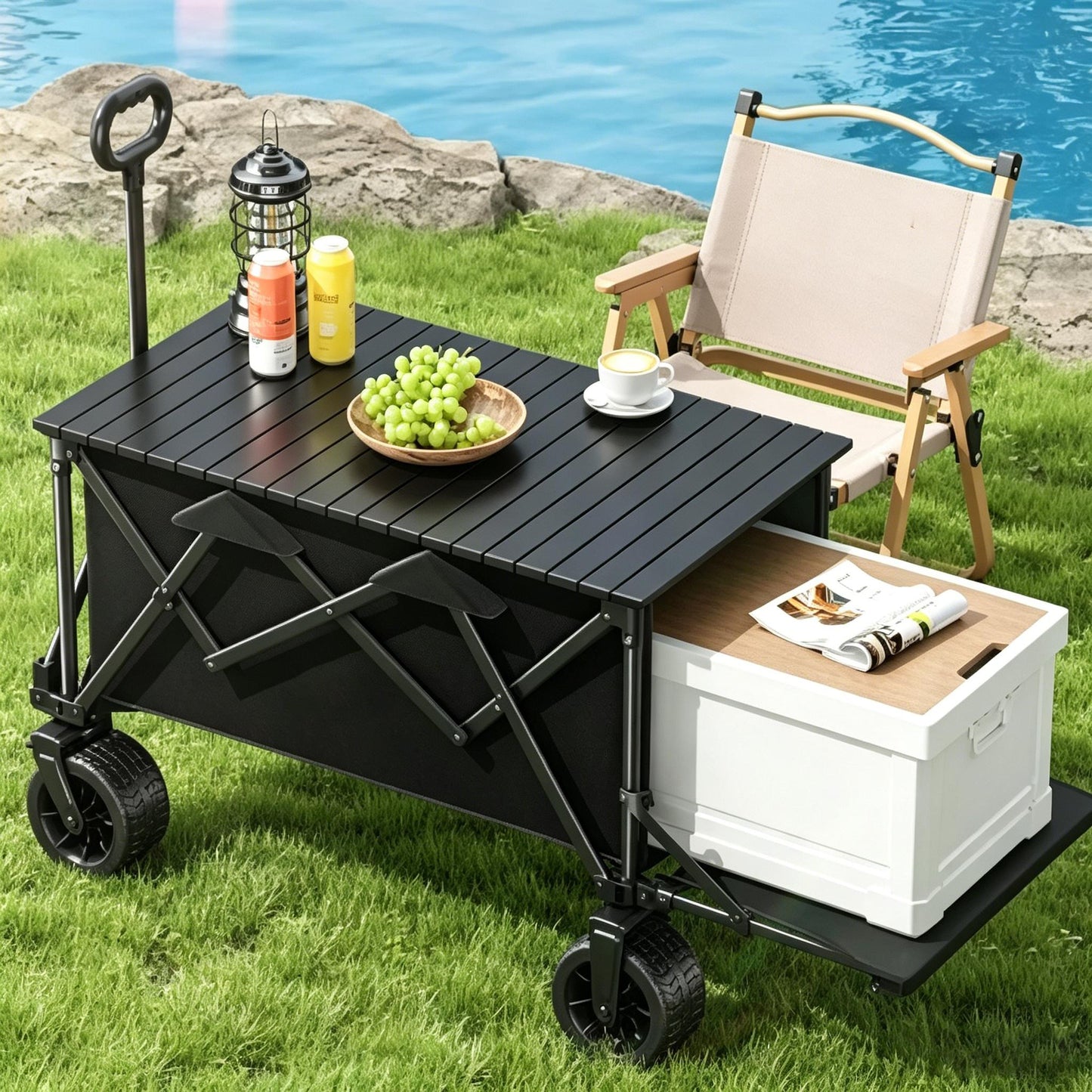 Foldable Camping Cart with Removable Tabletop & All-Terrain Wheels