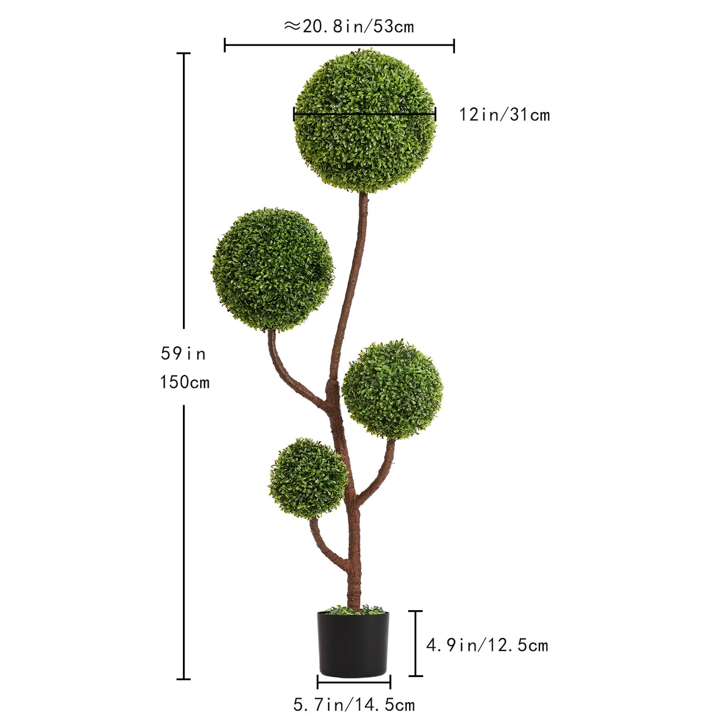 5FT Artificial Boxwood Topiary Tree - Triple Ball Shaped Faux Plant