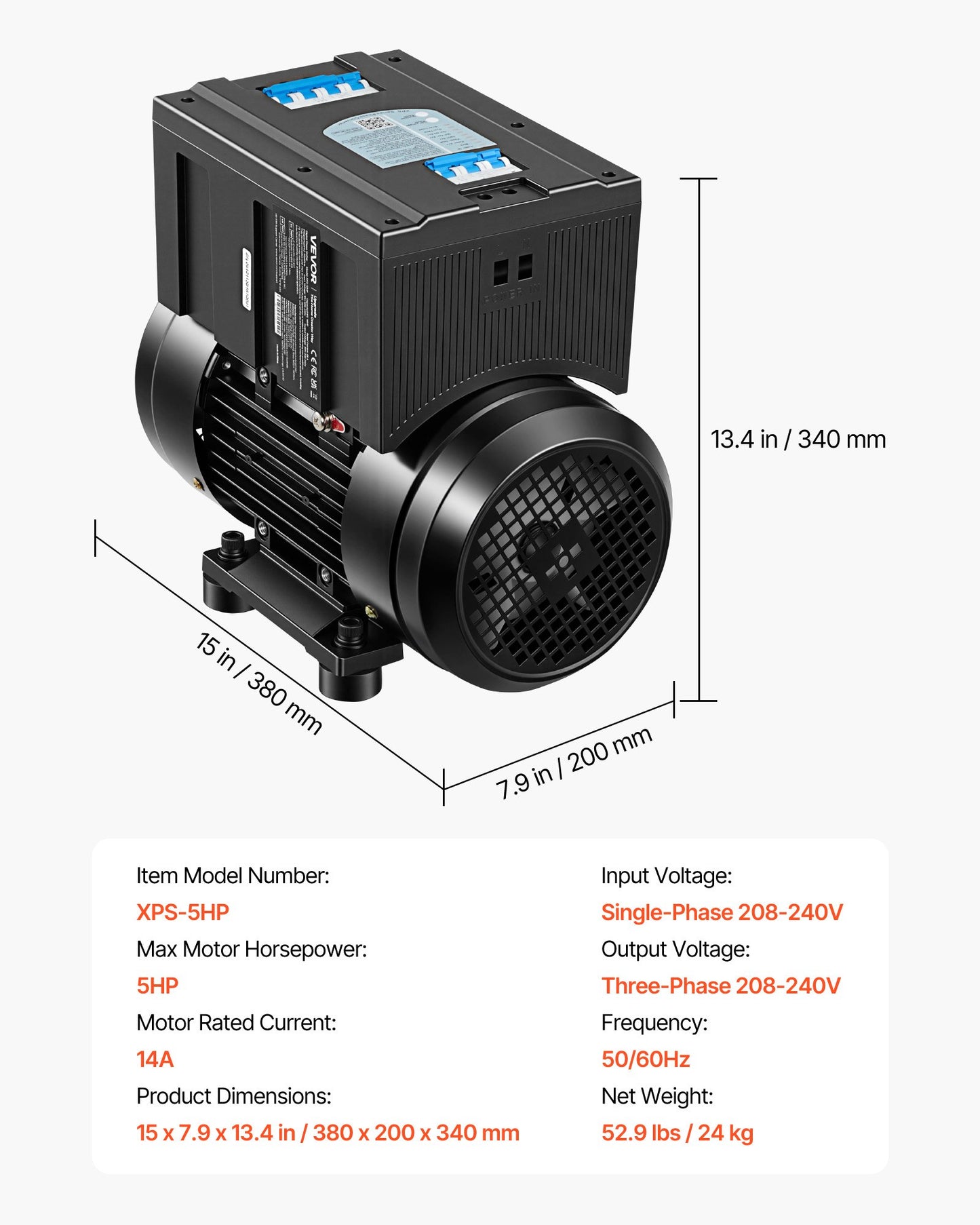 Single Phase To 3-Phase Rotary Converter 5HP 14A 208-240V Heavy-Load Power Supply