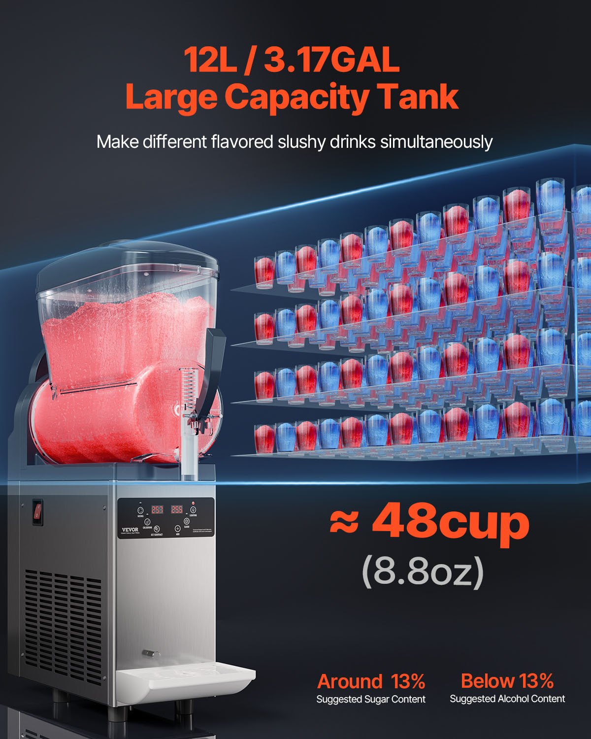 12L Commercial Slushy Maker Machine for Margaritas & Frozen Drinks