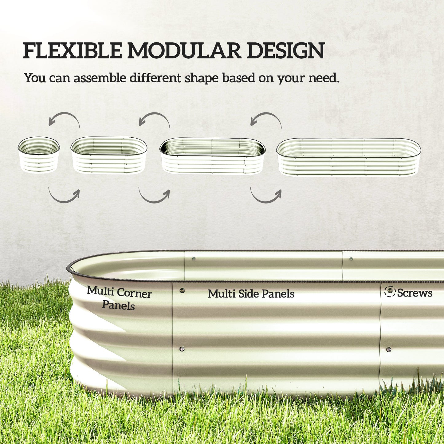 Galvanized Raised Garden Bed Kit - Metal Planter Box with Safety Edging, Cream