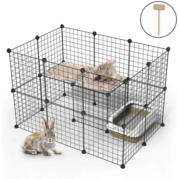 Portable Metal Wire Pet Playpen for Small Animals Black 24pcs Indoor Cage