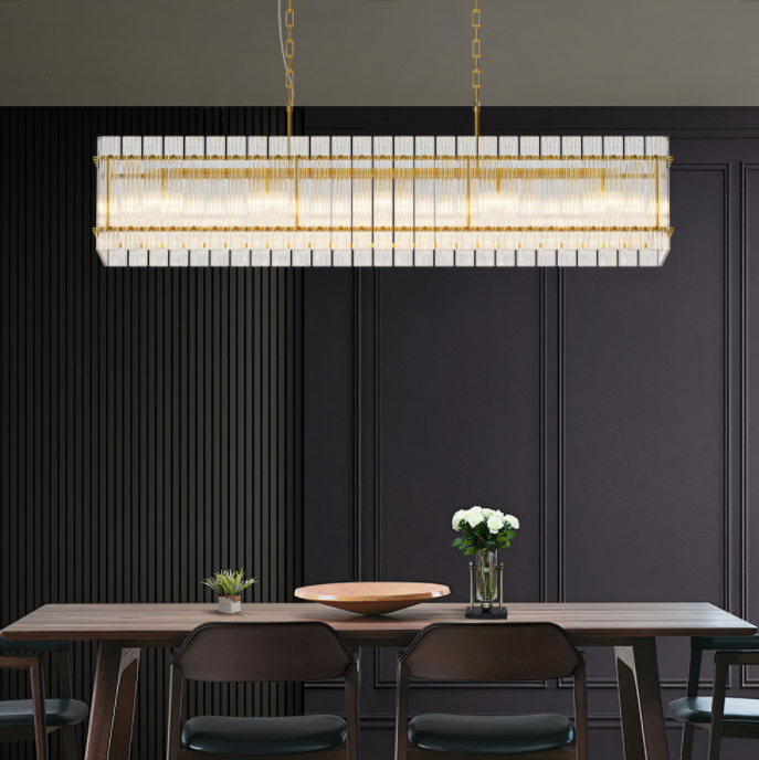 Modern Rectangular Crystal Glass Chandelier - 10-Light Pendant