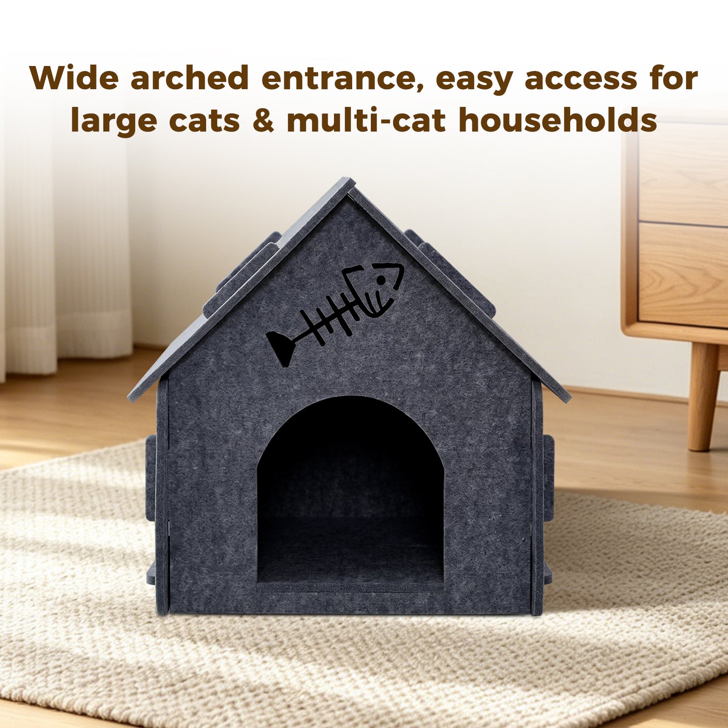 Detachable Felt Cat House - Cozy Cottage Style Cat Shelter for Small & Medium Cats