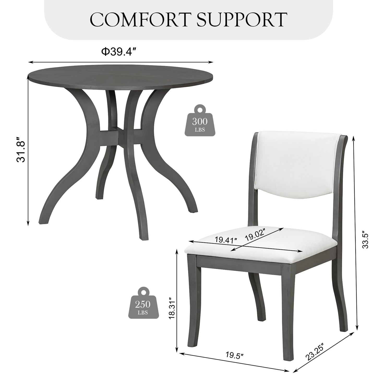 39.4-Inch Round Dining Table Set with 2 Chairs - Oak Gray