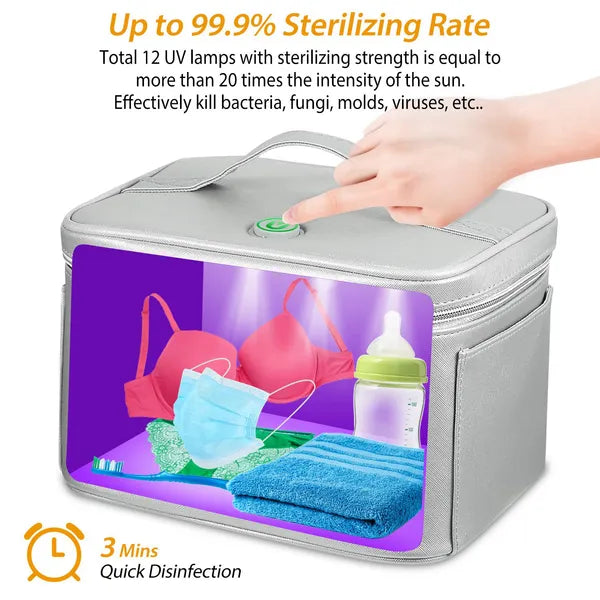 Portable UV Sanitizer Bag, 20L LED Sterilization Box - Silver