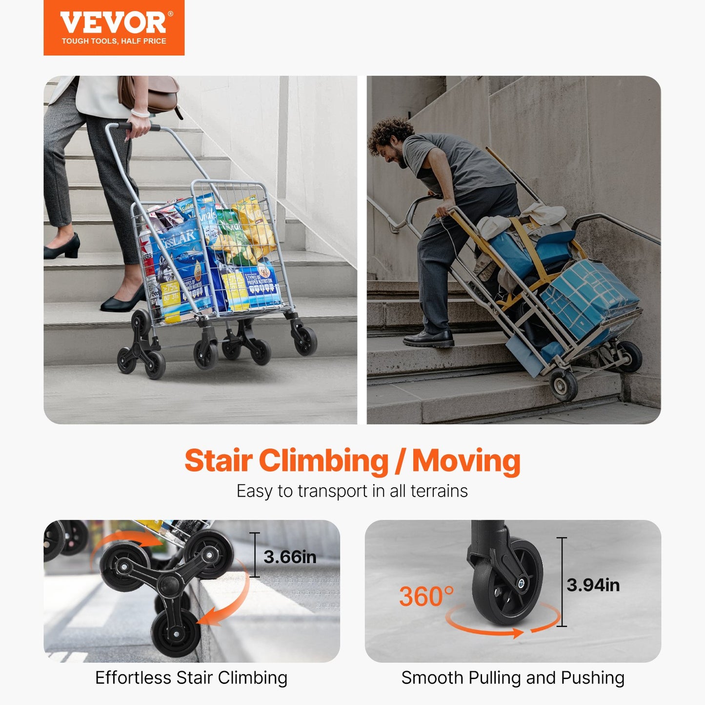 Foldable Stair Climbing Shopping Cart 45L with Wheels for Heavy Loads
