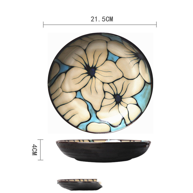 Ceramic Hand-Painted Western Style Breakfast Plate 8 Inch Microwave Safe