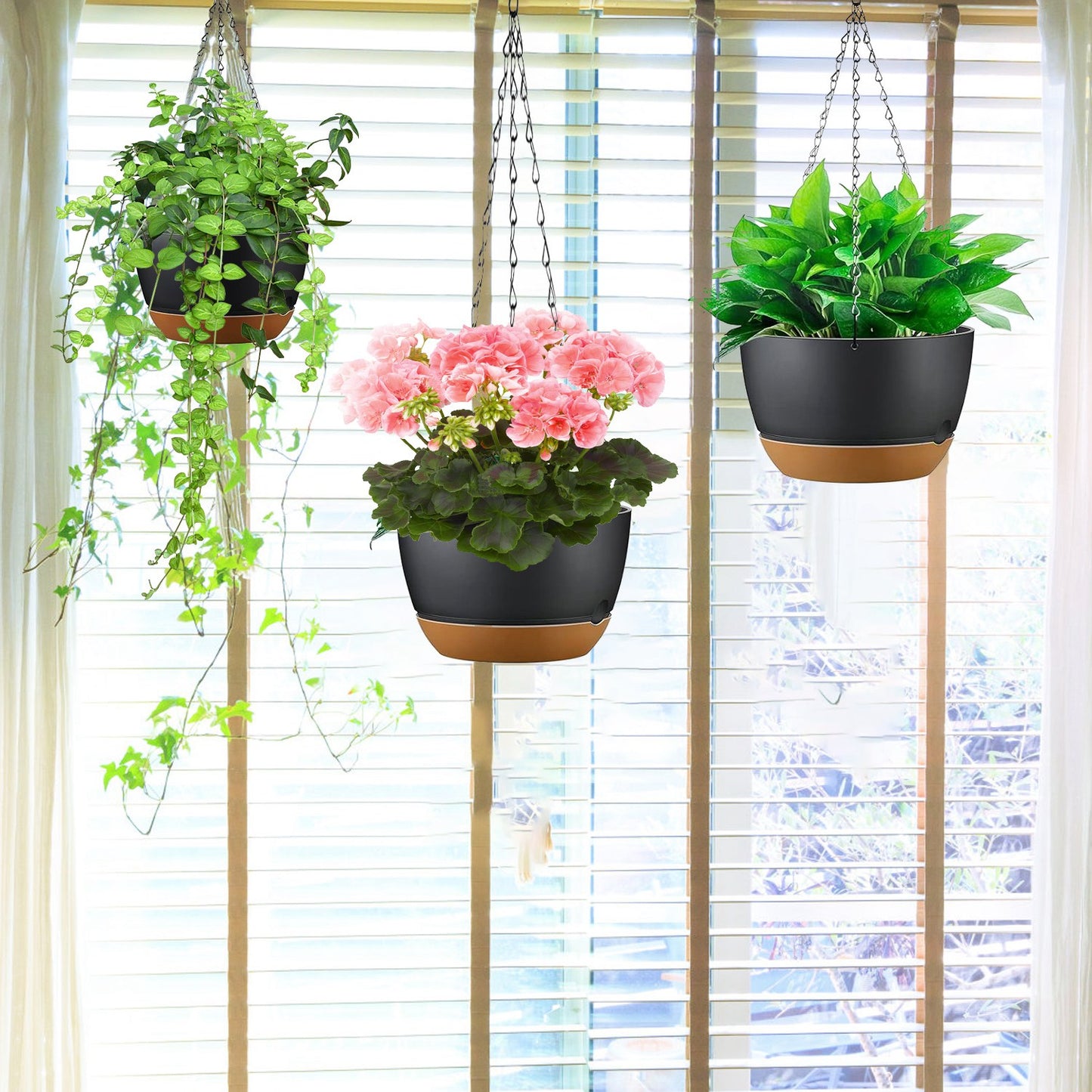 4Pcs Hanging Planters with Drainage Holes & Removable Water Trays - Indoor & Outdoor