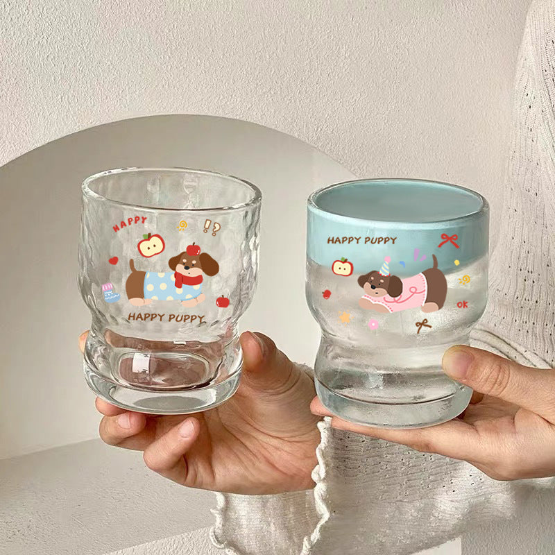 Cute Cartoon Glass Water Cup with Stickers - Milk & Drinkware for Home