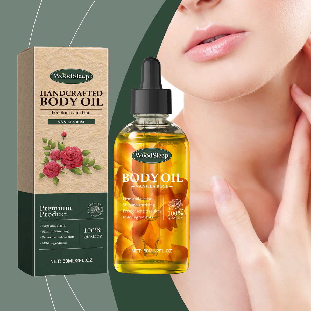 Vanilla Rose Body Oil - 60ml Moisturizing Nourishing Skin Care