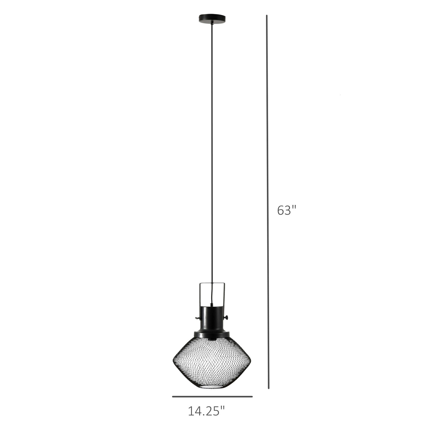 Industrial Pendant Light Fixture with Adjustable Chain - Black Steel