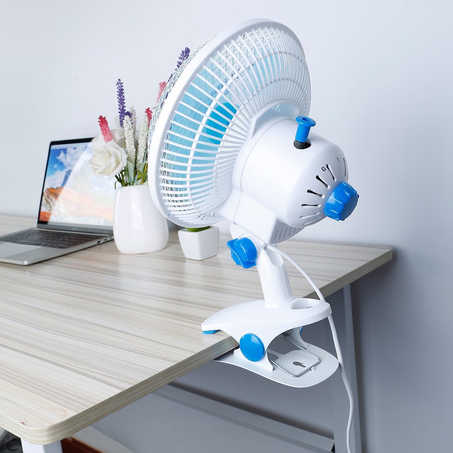 Clip On Desk Fan with 2 Speed Settings, Adjustable Tilt, Quiet Operation, Wall Mount & Clamp - White