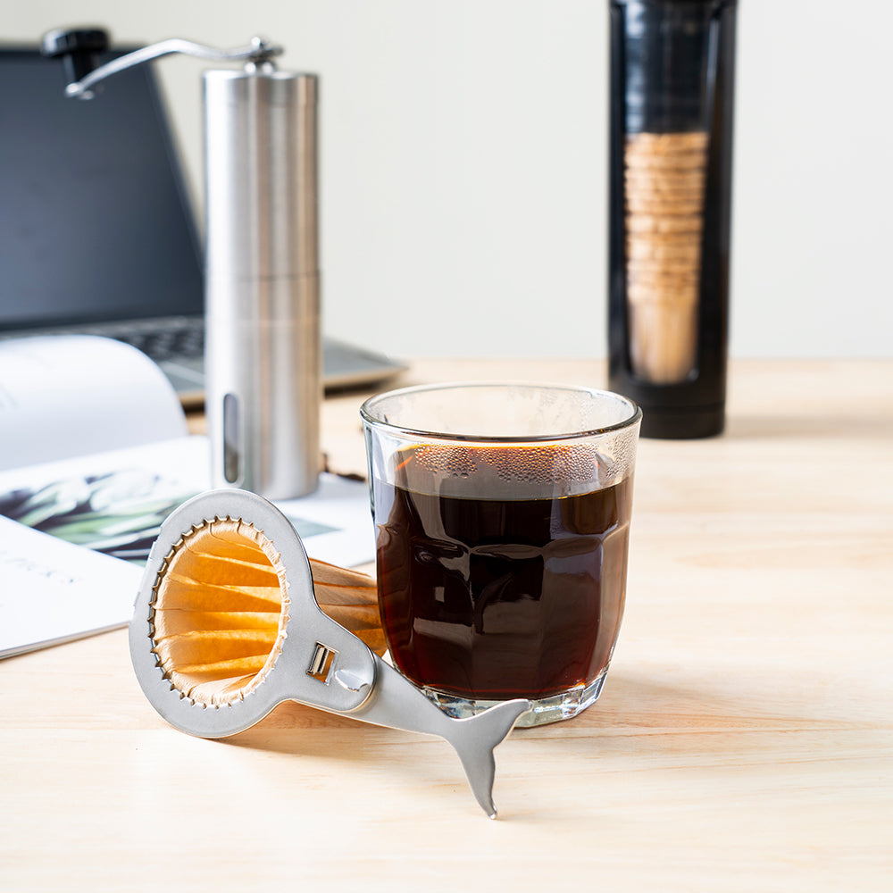 Stainless Steel Coffee Drip Holder Set with Filter Paper and Grinder