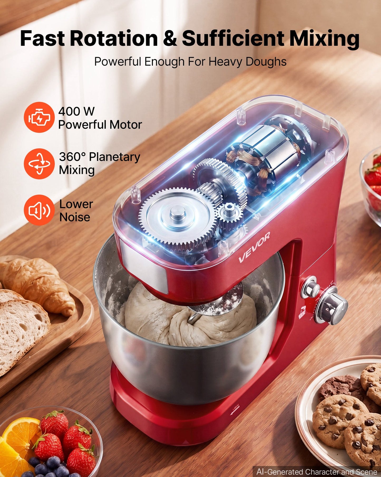 5.3+4.2 Qt Tilt Head Stand Mixer 400W with Stainless Steel Bowl & Accessories
