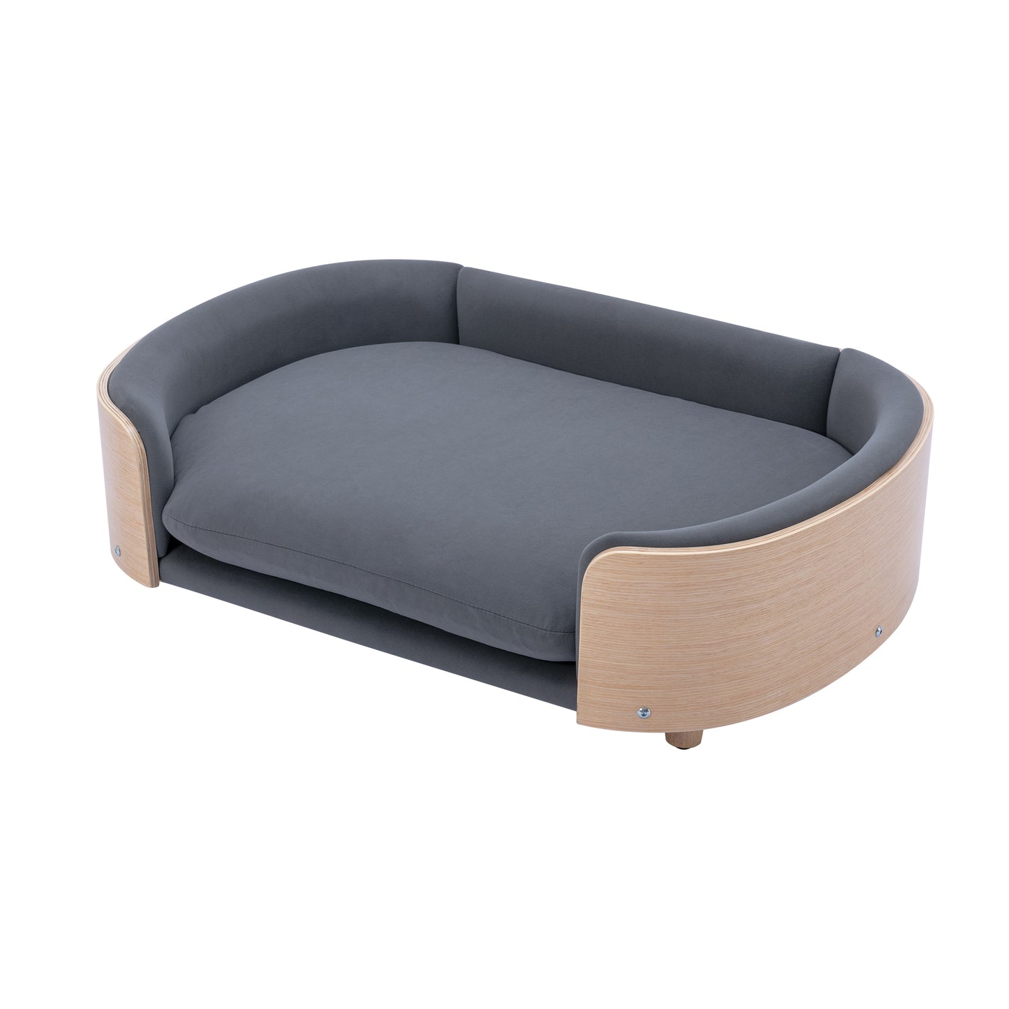 Large Scandinavian Style Elevated Dog Bed with Velvet Cushion and Solid Wood Legs