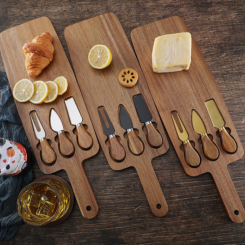 Cheese Plate with Knife Set - Modern Wooden Serving Board & 3 Utensils