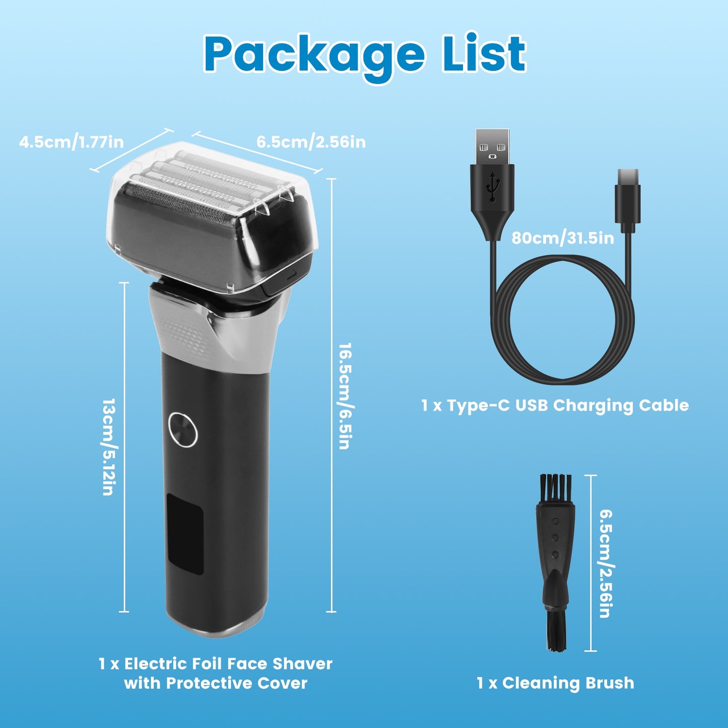 5-Blade Electric Foil Shaver for Men - Wet & Dry Beard Trimmer - Black