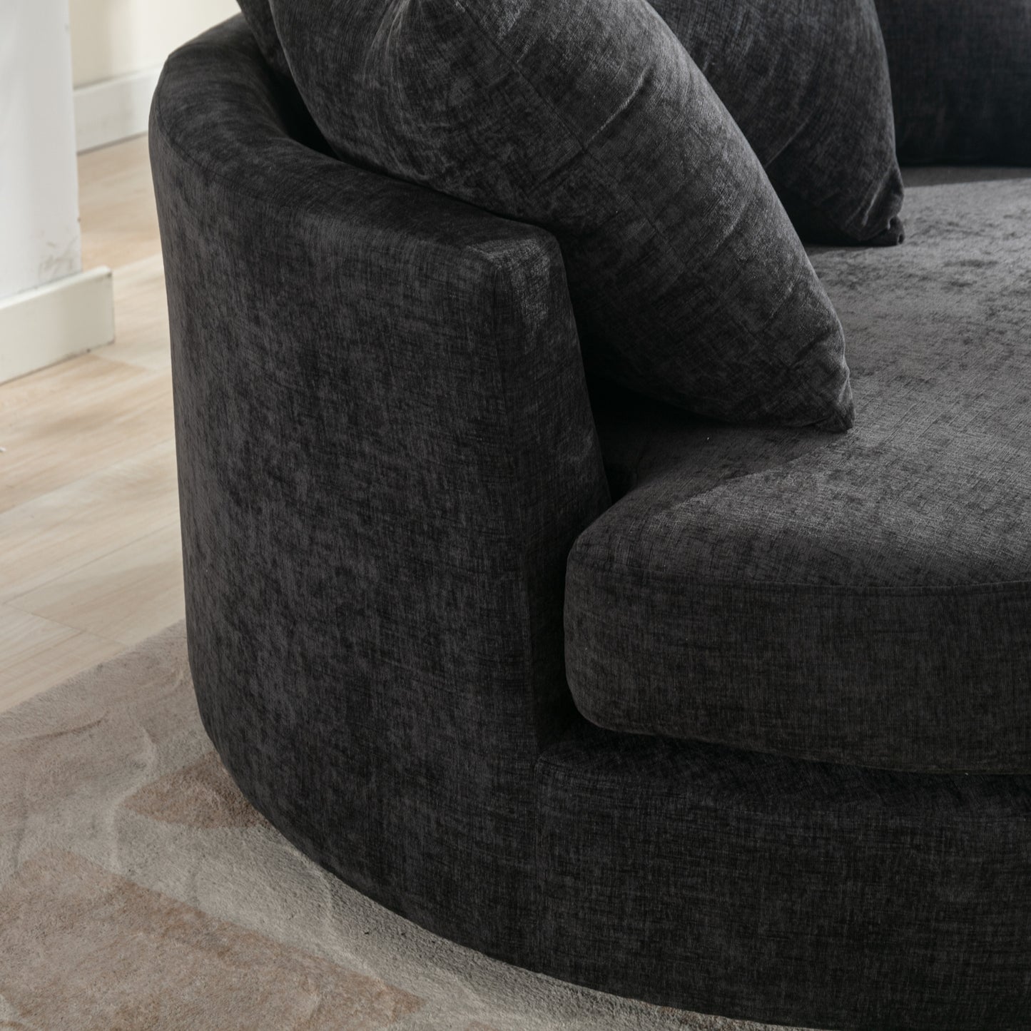 360° Swivel Accent Barrel Chair with Storage Ottoman & 4 Pillows - Gray