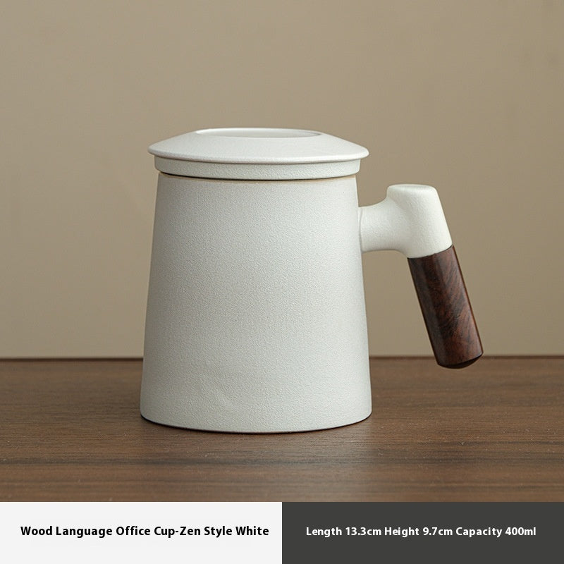 Ceramic Tea Water Separation Mug with Lid - 400ml Zen & Imperial Styles