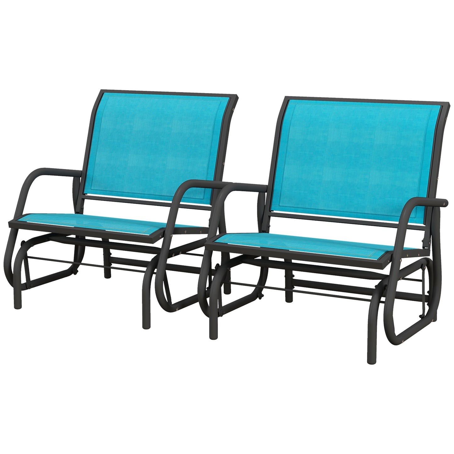 Outdoor Glider Chair Set - Steel Frame with Curved Armrests, Blue