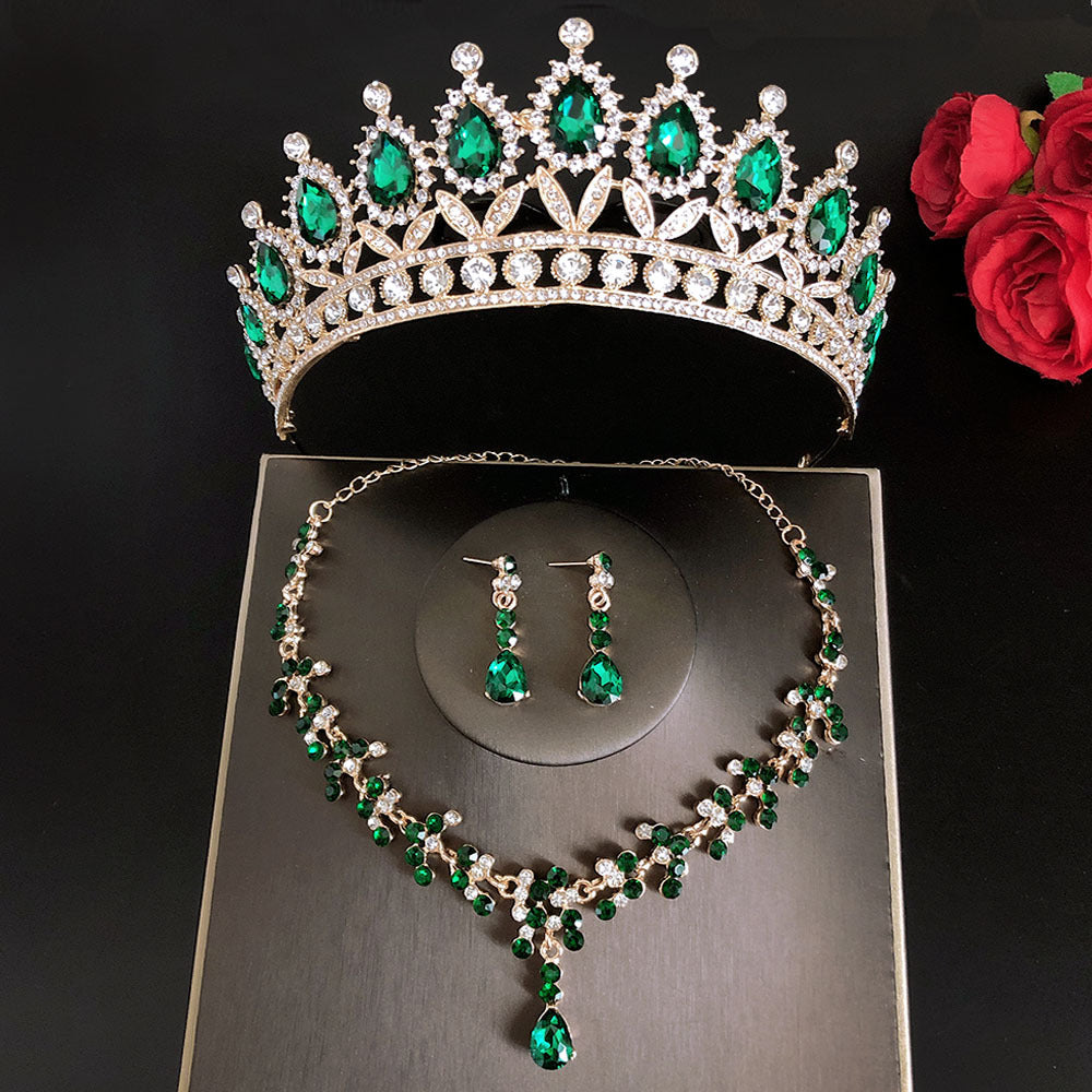 Luxury Bridal Jewelry Set with Tiara Crown Necklace and Earrings - Multiple Colors