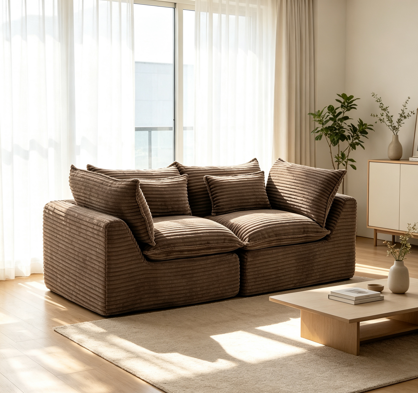 Modular Sectional Sofa - Oversized 2-Seat Cloud Couch in Khaki