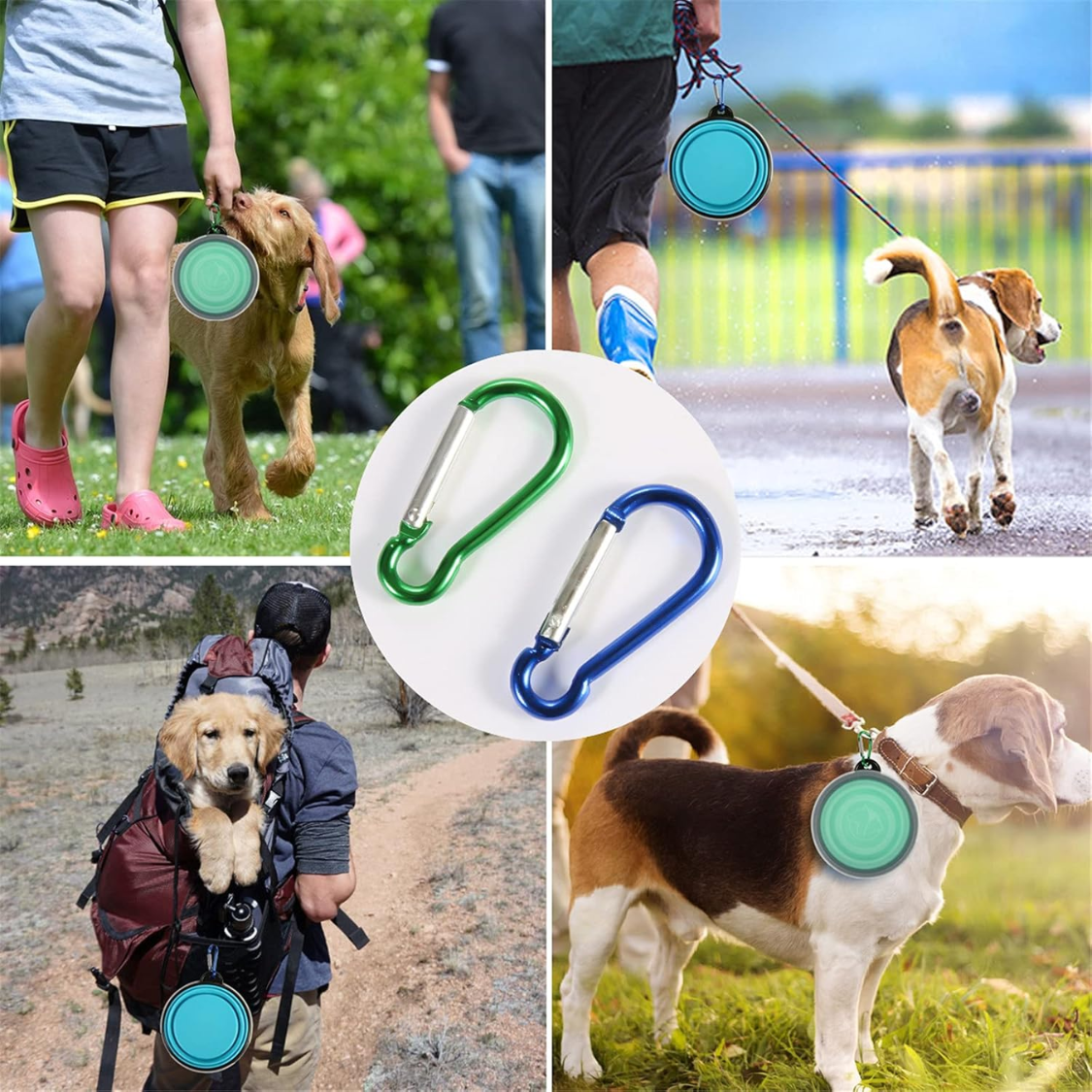 Portable Collapsible Dog & Cat Travel Water Bowl with Cover Lids - 3 Sizes