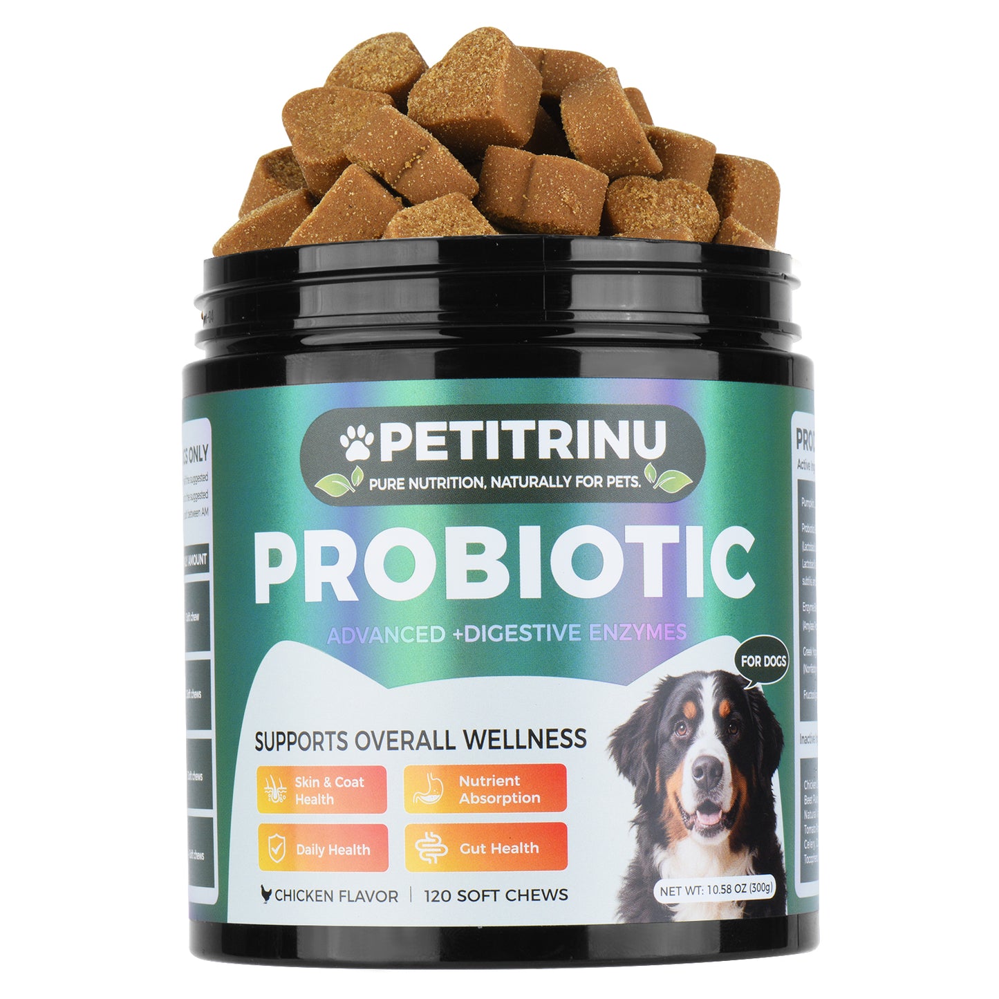 Dog Digestive Enzymes and Probiotic Soft Chews - Supports Gut & Skin Health - Chicken Flavor - 120 Count
