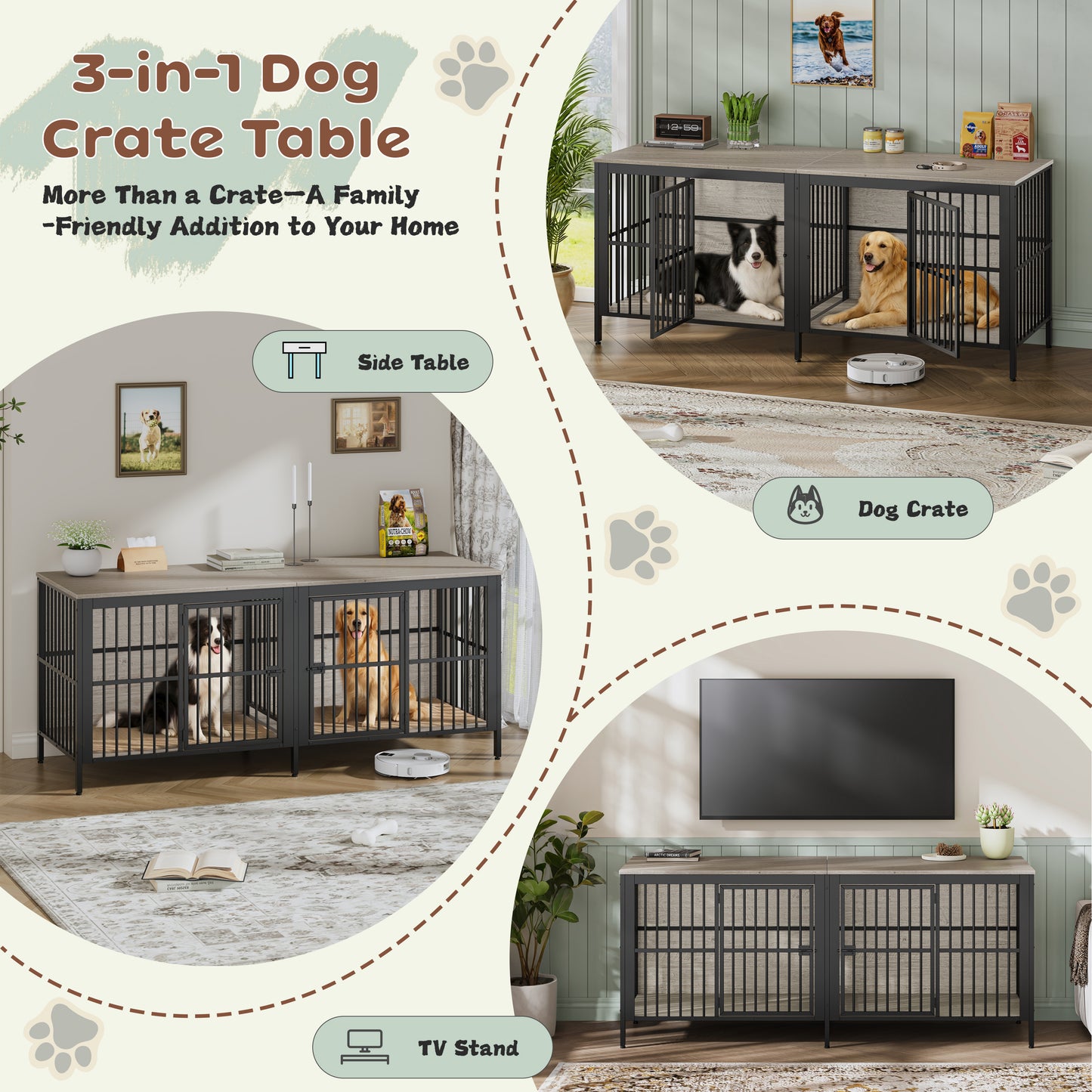 80 Dog Crate End Table, Heavy Duty 2-Door Indoor Pet Kennel,
