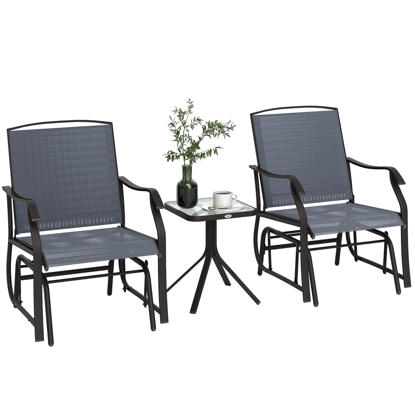 3-Piece Outdoor Glider Chair Set with Glass Coffee Table - Gray