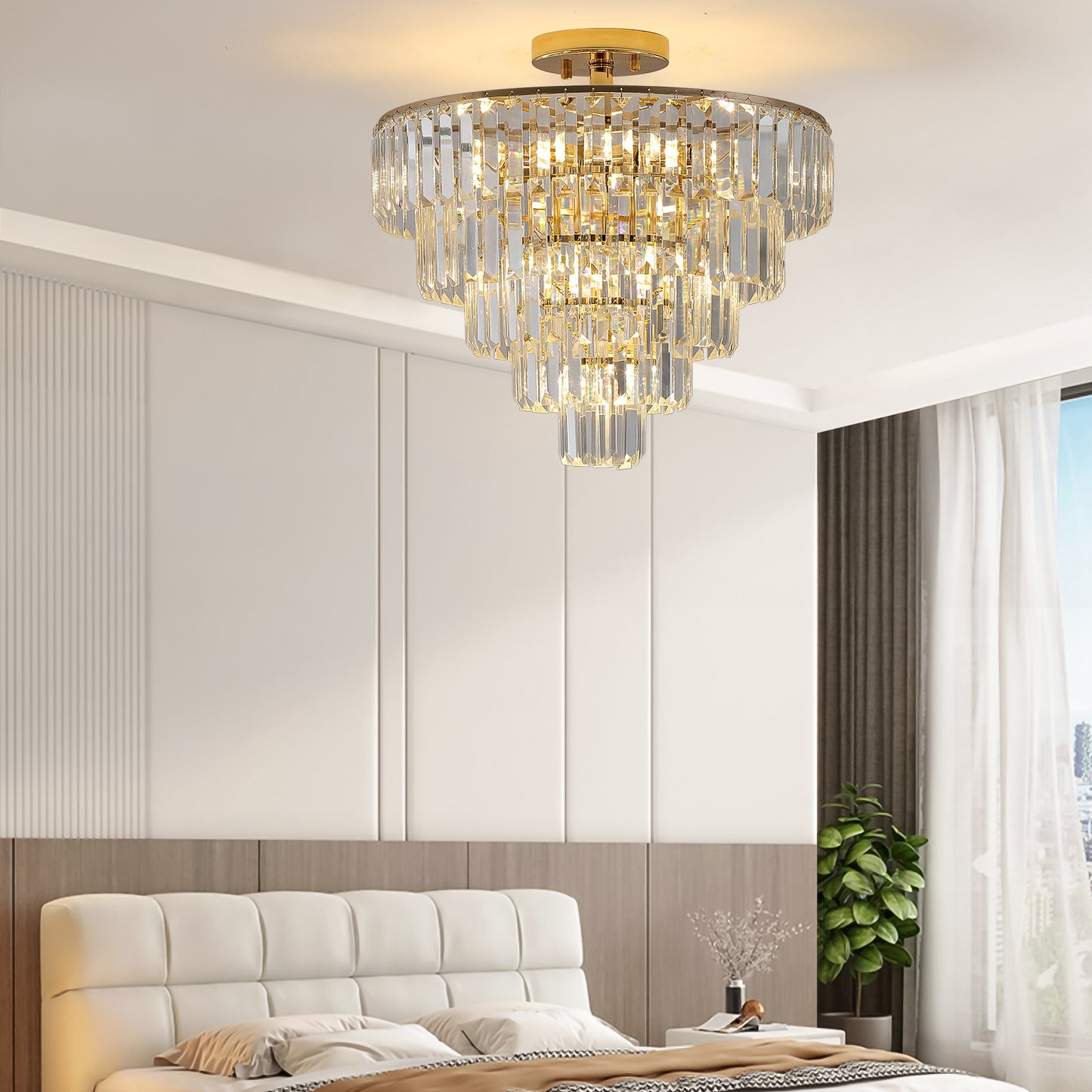 Elegant 5-Tier Gold Crystal Chandelier - Contemporary Ceiling Light Fixture