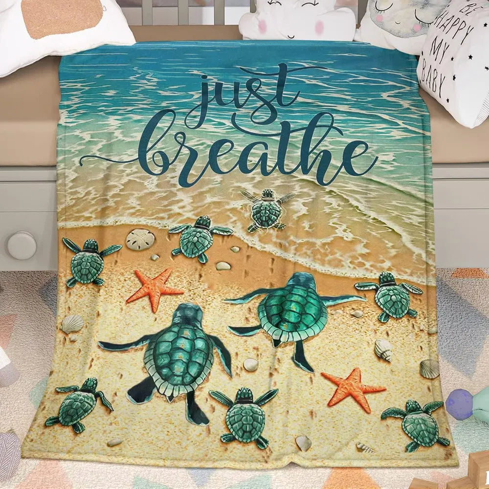 Sea Turtle Flannel Throw Blanket - Soft & Cozy for Couch, Bed