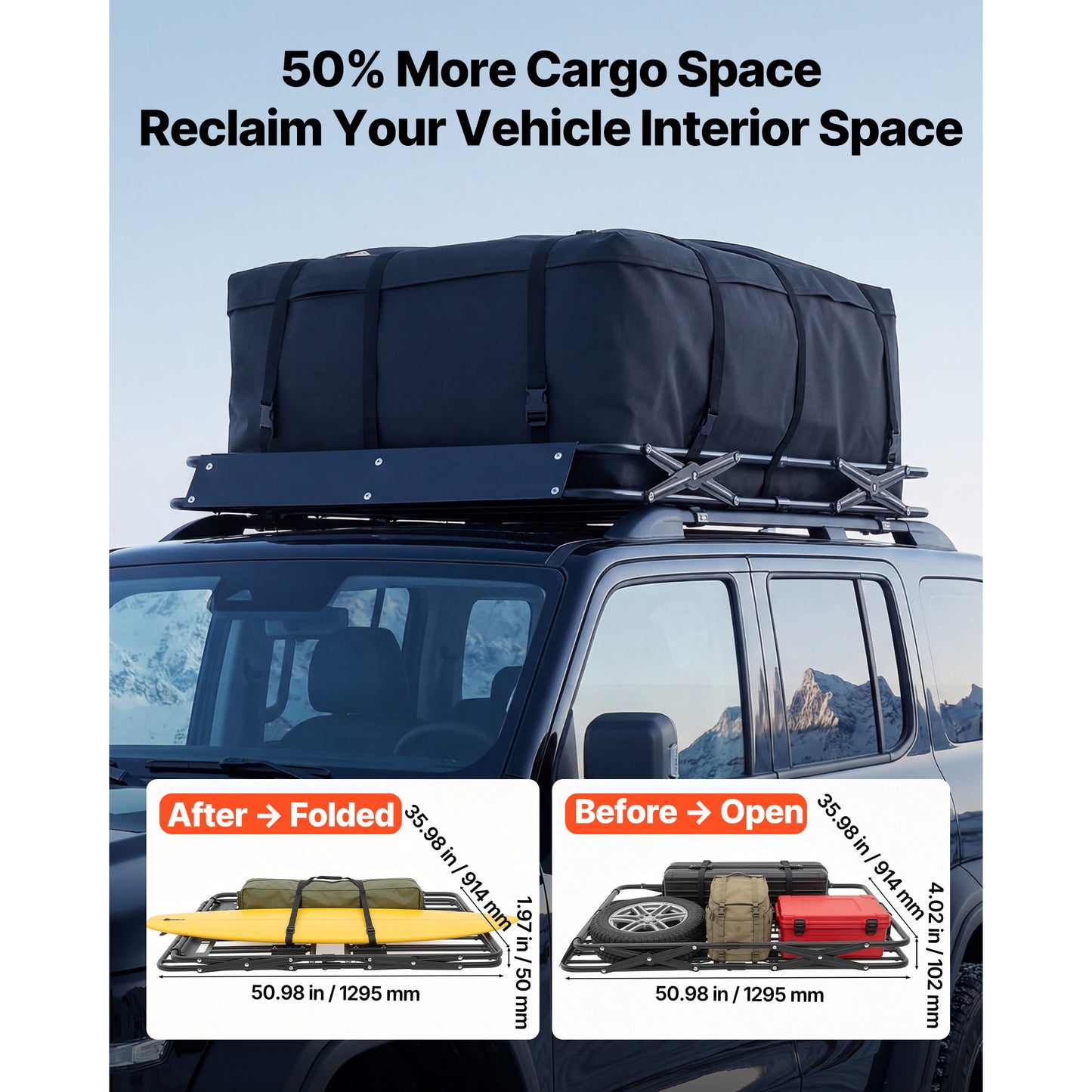 Heavy Duty Roof Cargo Basket 51x36x4 In All-Weather Car Luggage Carrier
