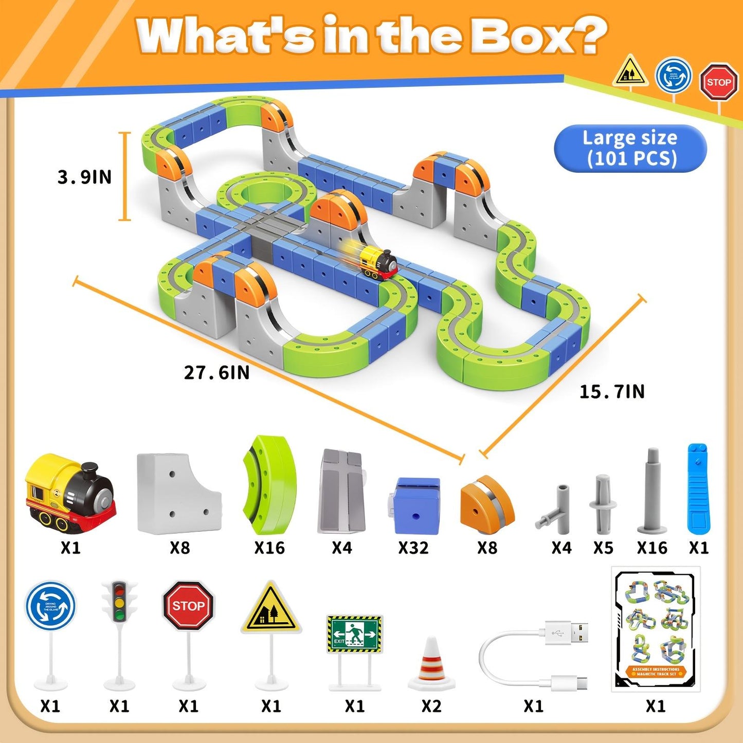 Electric Train Track Toy Set with Rechargeable Locomotive - 101 Pieces, Building & Creative Play