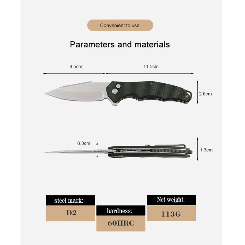 Folding Knife with G10 Handle - 14C28N Steel Outdoor Tool