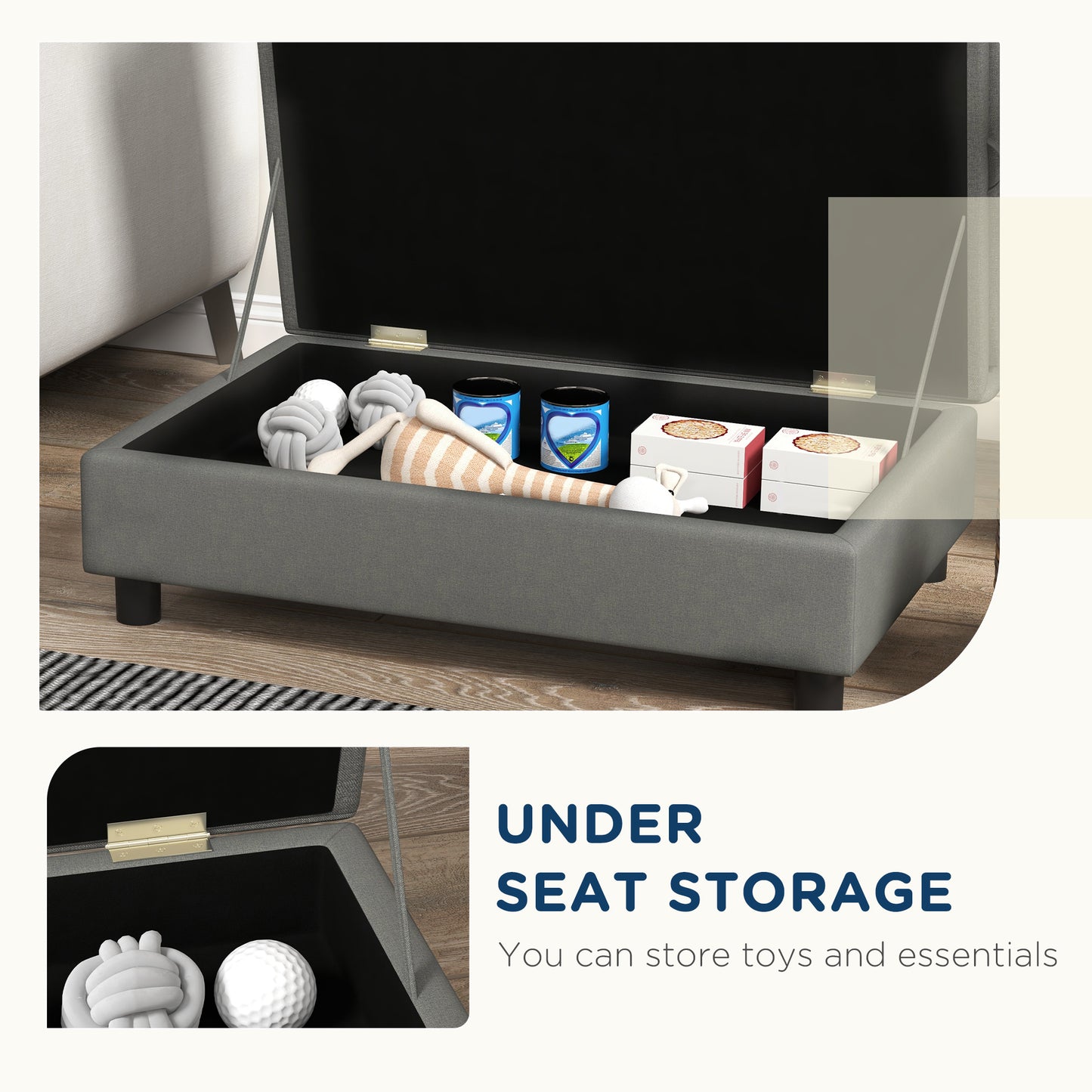 Pet Sofa Bed for Small Dogs with Storage - Gray, 740x485x165 mm