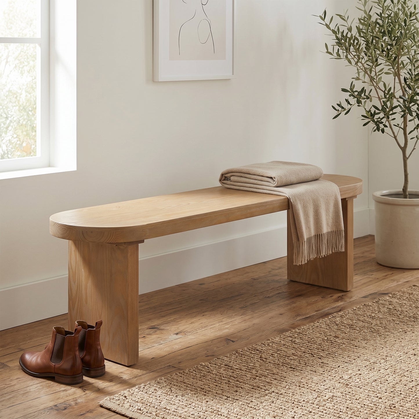 Solid Pine Dining Bench - 62.9"L, 350lbs Capacity, Fits 3 People
