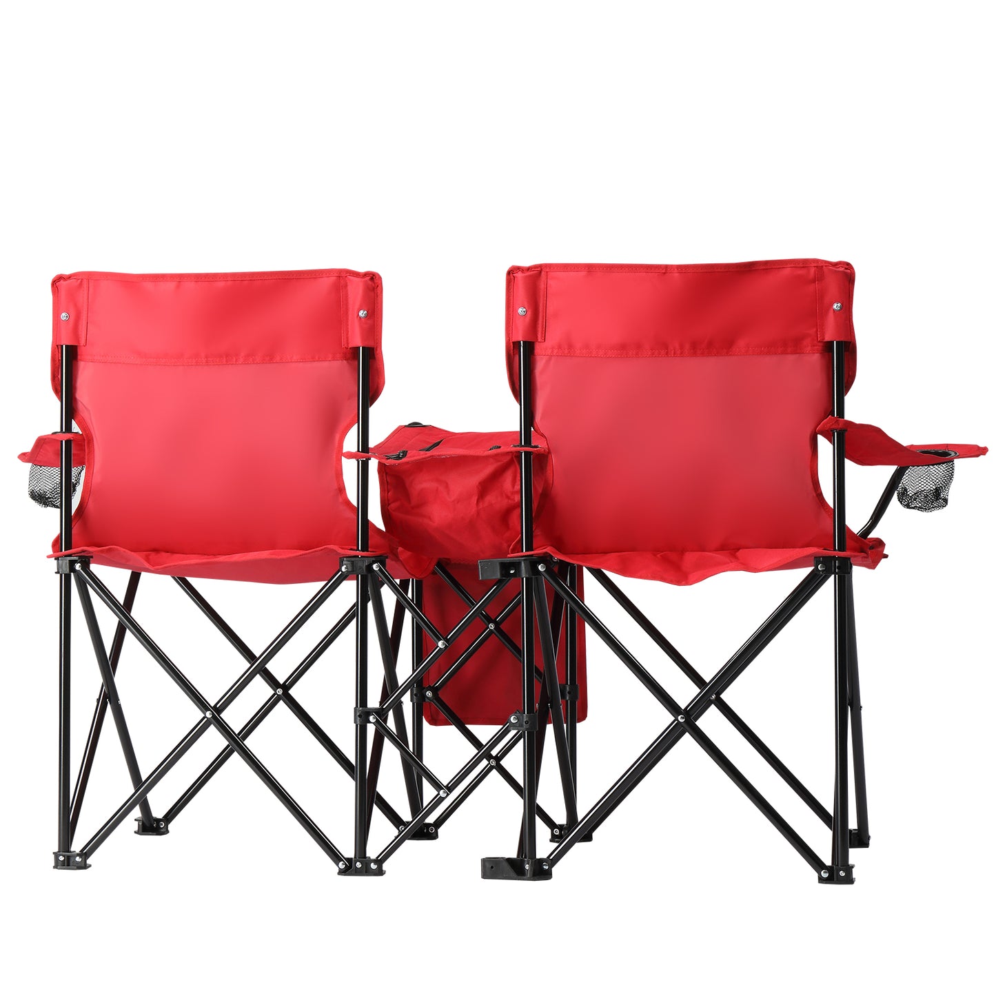 Folding Double Camping Chair with Removable Umbrella & Cup Holders - Red