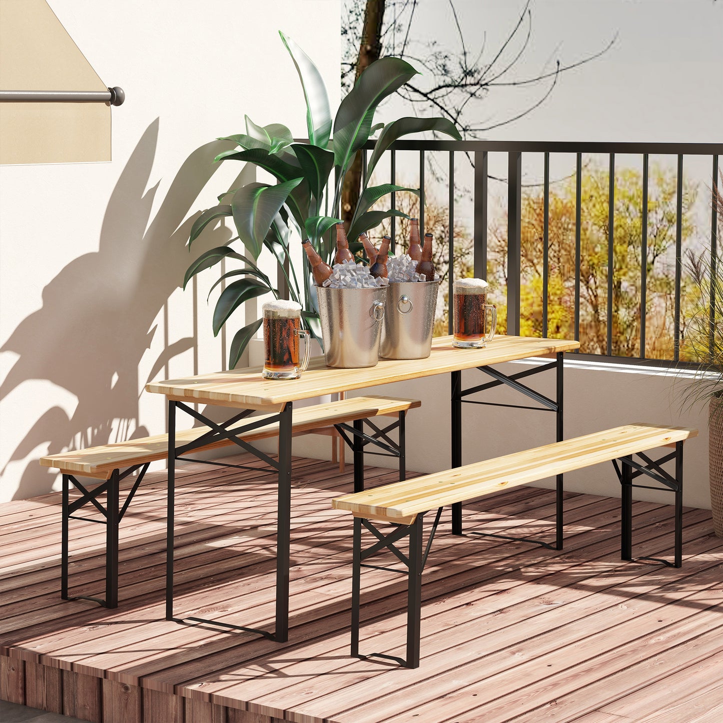 Folding Picnic Table and Bench Set - Outdoor Wooden Dining Set