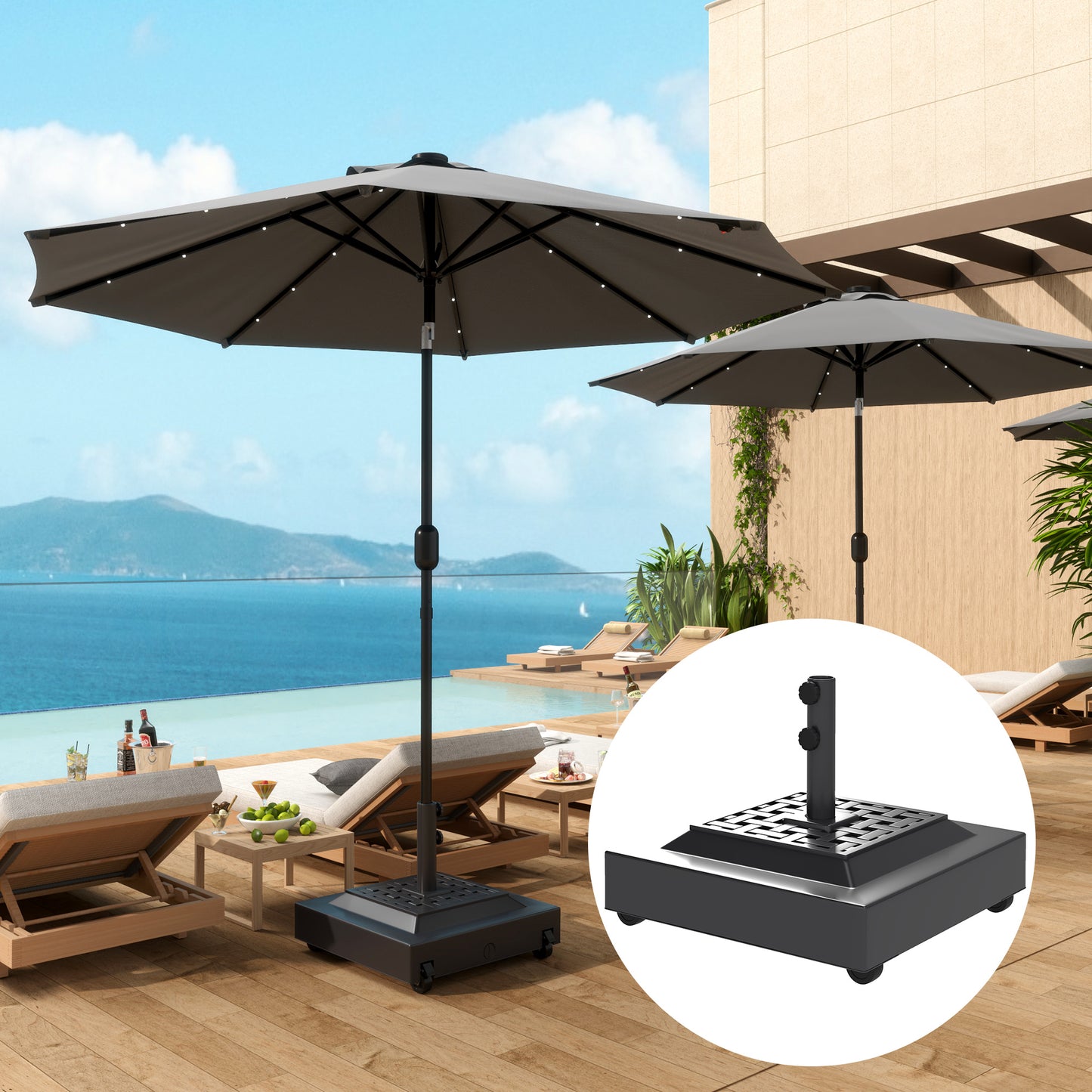 Heavy Duty Outdoor Umbrella Stand Base with Wheels - Black