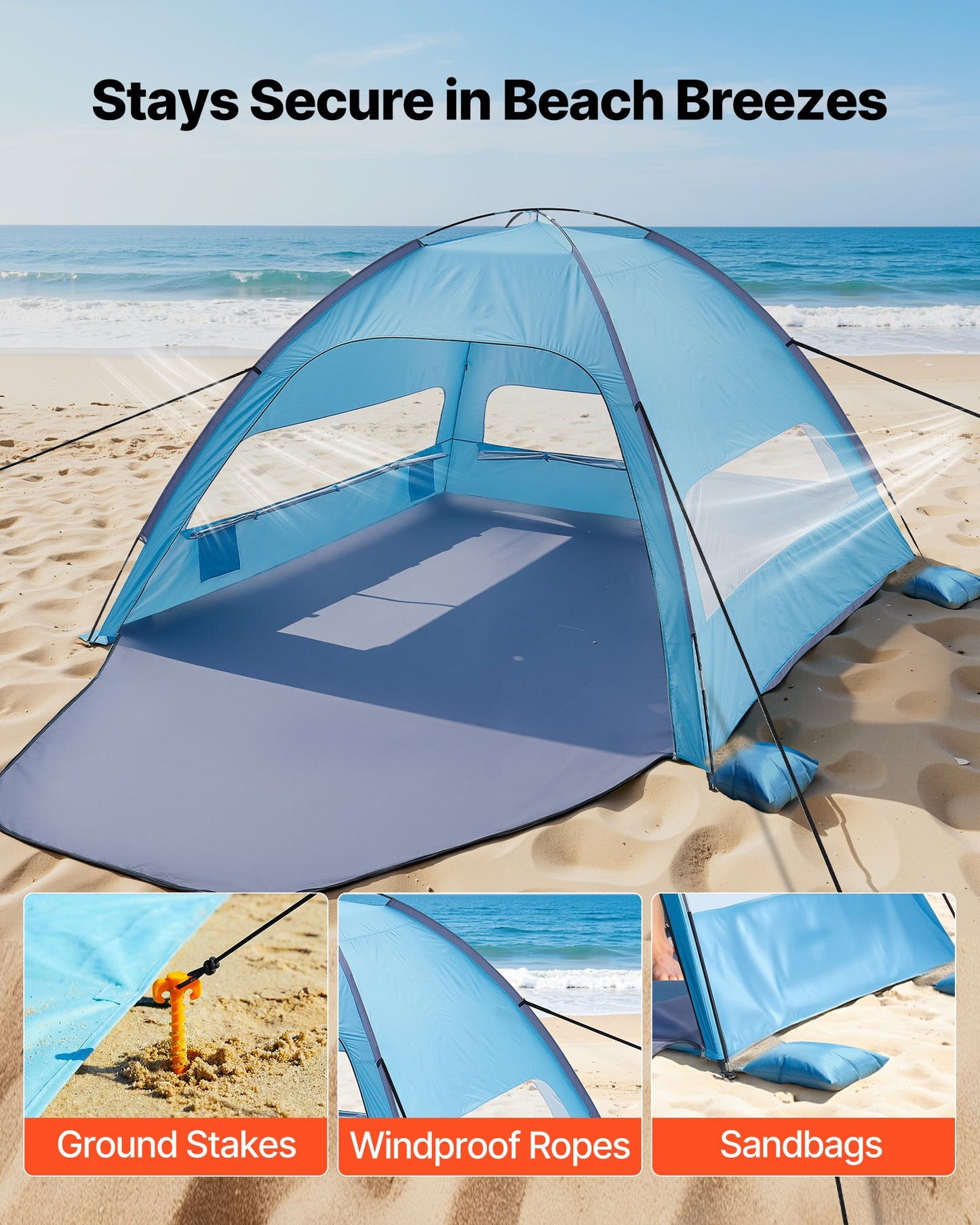 8-Person Beach Sun Shelter Tent UPF 50+ Portable Shade Canopy with Carrying Bag