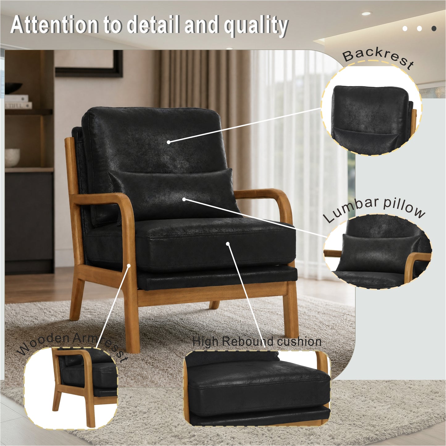 Mid-Century Modern Wooden Lounge Chair - Black