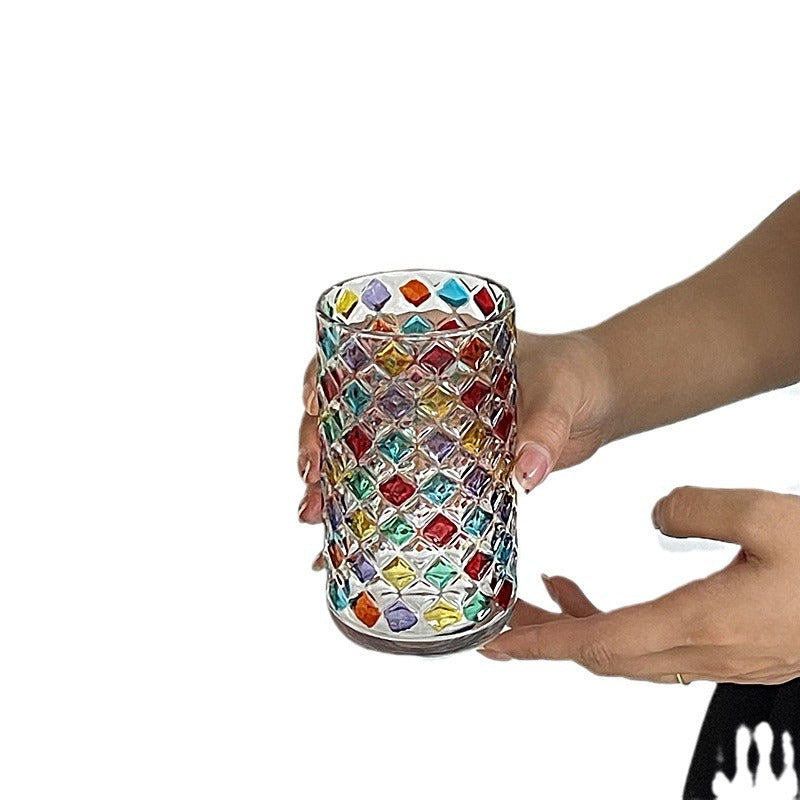 Colorful Hand Painted Water Glass - Unique Drinkware for Home & Kitchen
