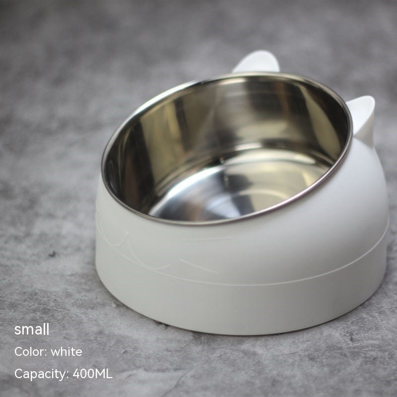 Stainless Steel Double Pet Food Bowl with Oblique Mouth for Cats and Dogs