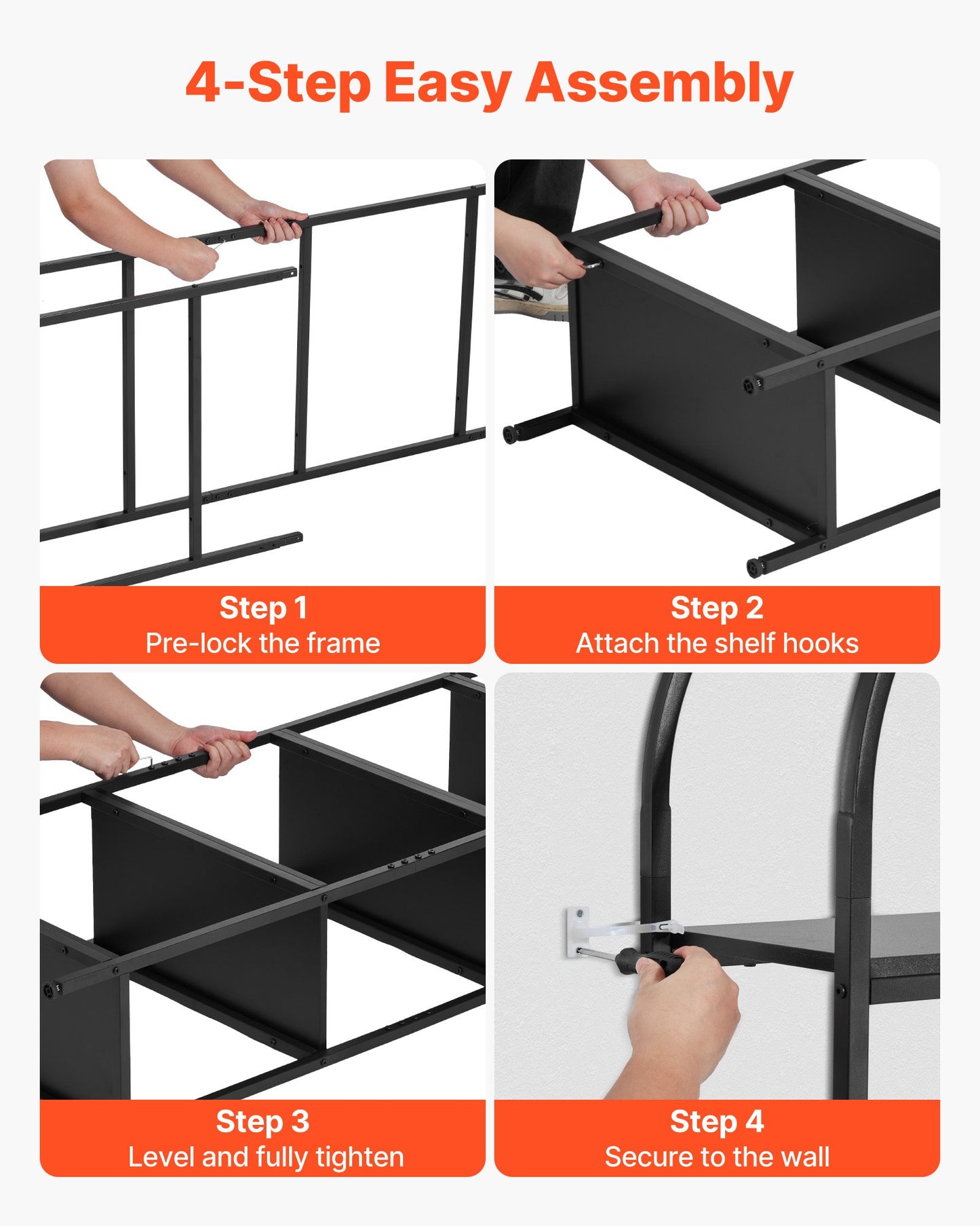 4-Tier Open Bookshelf with Metal Frame - Tall Industrial Bookcase for Office & Living Room, Black