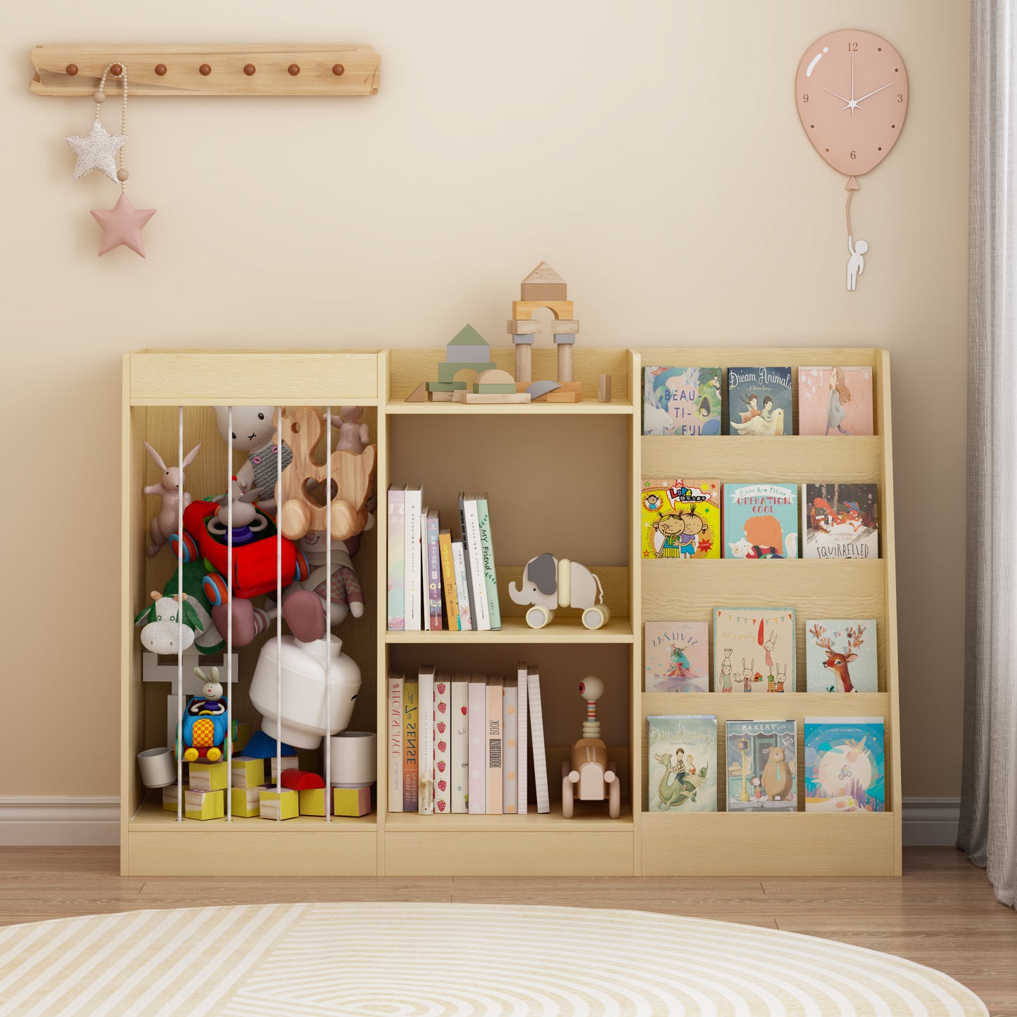 3-in-1 Kids Bookshelf and Toy Storage - Natural