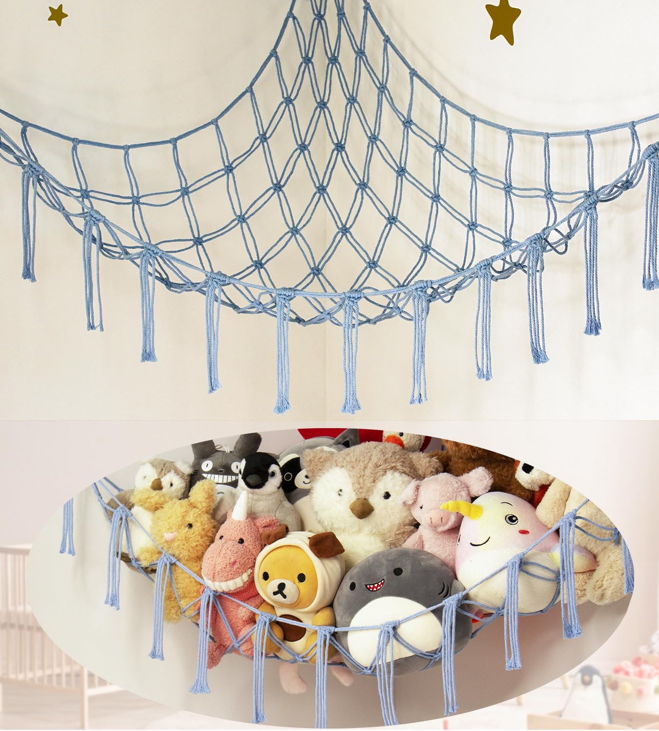 Large Stuffed Animal Storage Hammock - Kids Corner Hanging Toy Organizer Net
