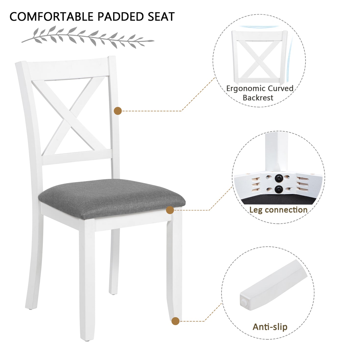 Wooden Dining Chairs Set of 4 with Padded Seats - Grey & White