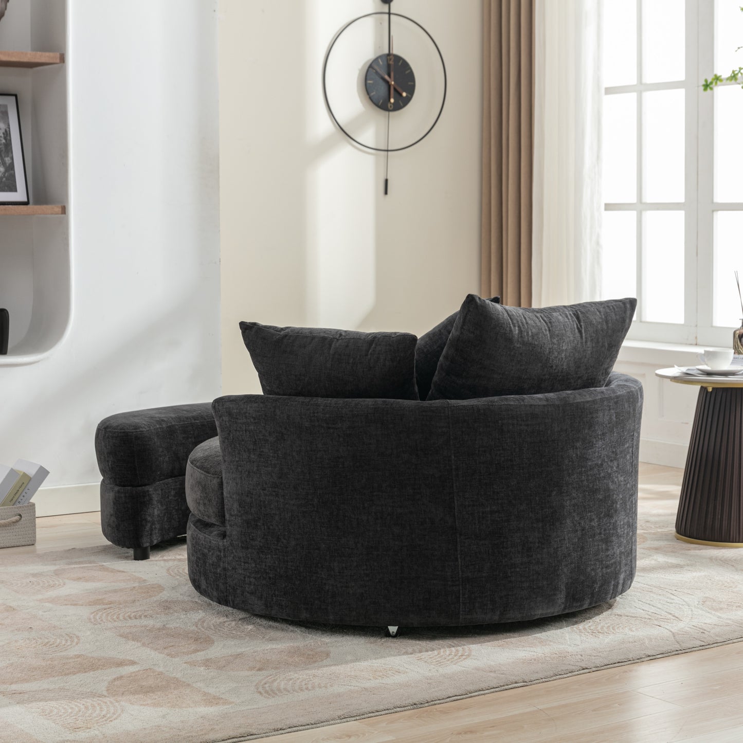 360° Swivel Accent Barrel Chair with Storage Ottoman & 4 Pillows - Gray